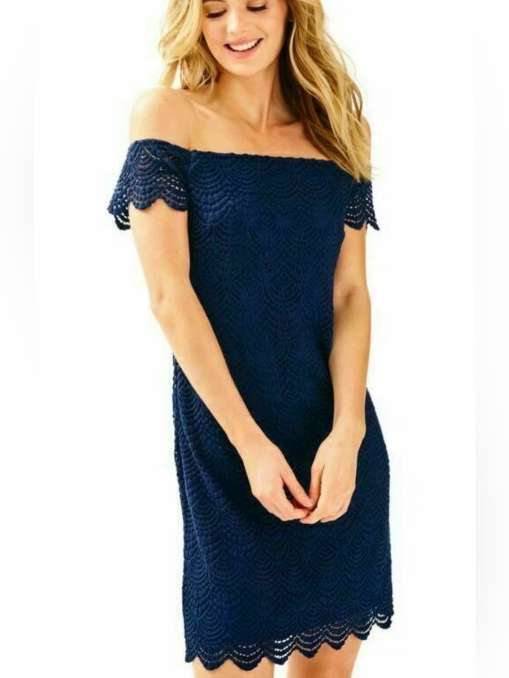 Lilly Pulitzer Jade Dress True Navy Scalloped Shell Lace